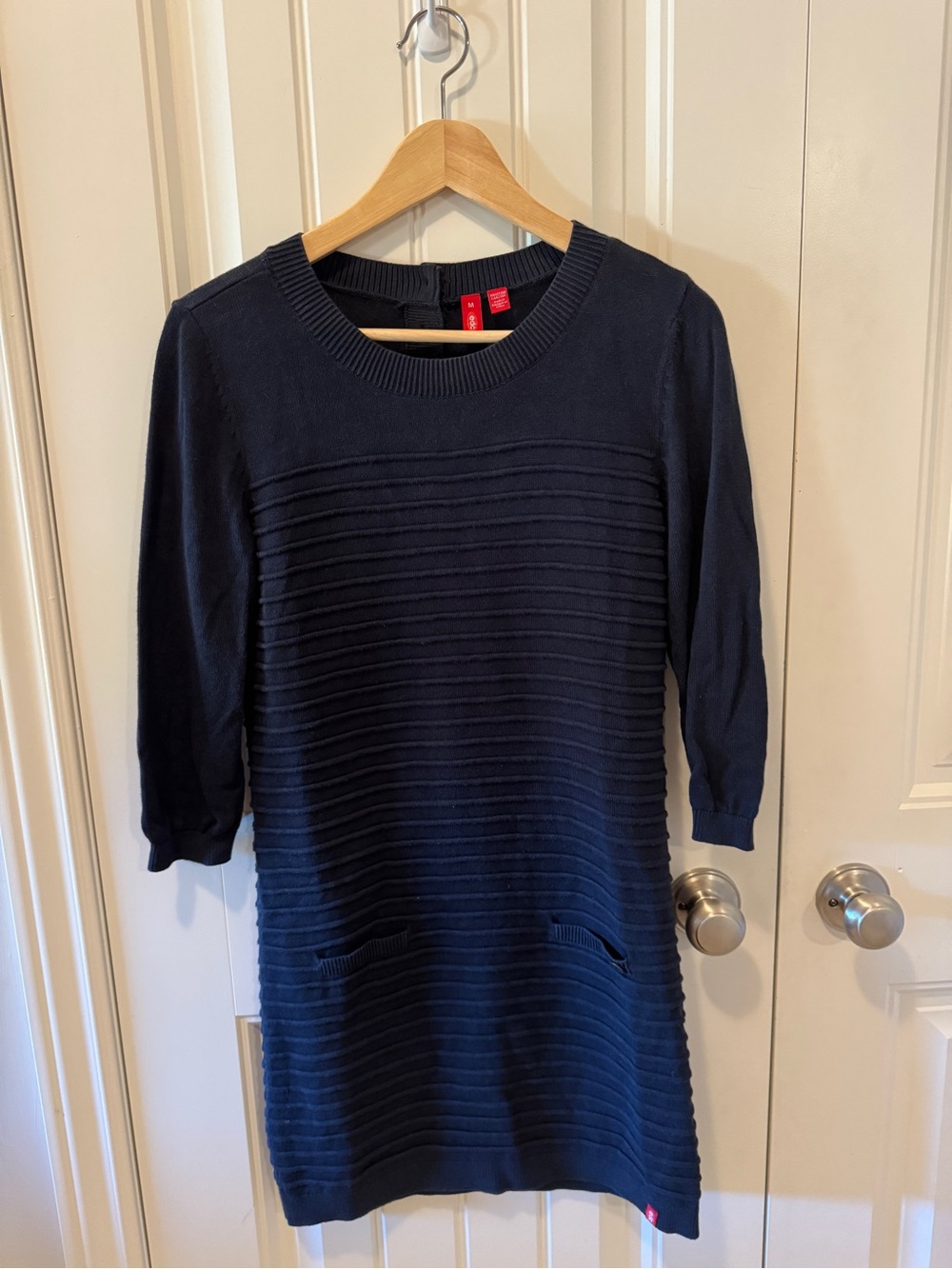 Women’s Long Sleeve Navy Ribbed Knit Dress - Casual Pullover